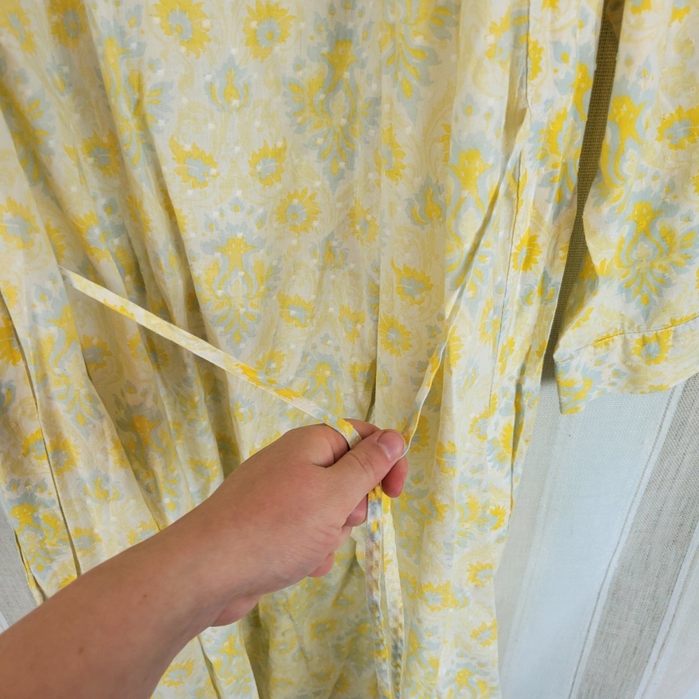 Talbots 100% Cotton Robe Pajamas Dress Set Pastel Yellow Size Large Matching - Picture 12 of 14